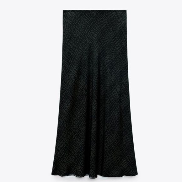 ZARA midi skirt SATIN Printed ZW COLLECTION Rustic Black Size Xs Womens - Picture 2 of 8